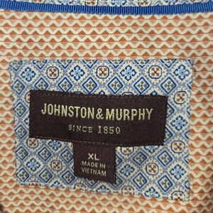 Johnston & Murphy Geometric Print Shirt - Orange and Blue Sz Men's XL